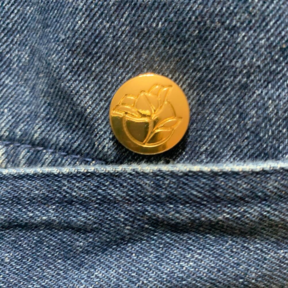 Draper James Denim Field Jacket Tie Waist Gold Magnolia Button Utility Coat L - Picture 5 of 6